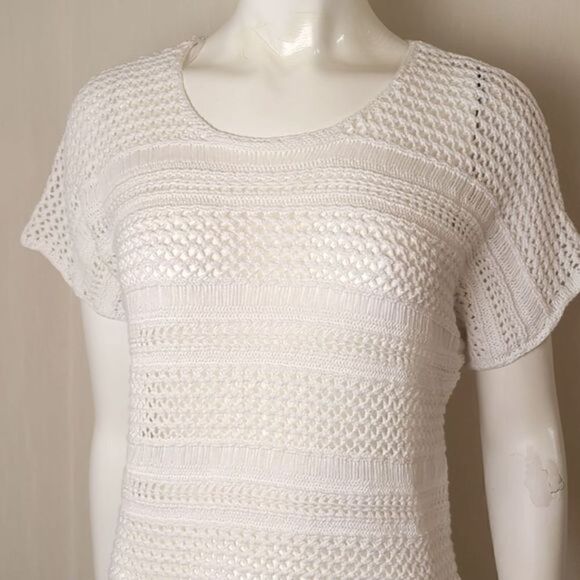 Chico's White Crochet Pullover Top with Fringe Size 1 - Picture 2 of 8
